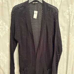 GAP Open Front Black Crochet Cardigan Sweater Size Medium